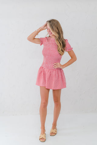 Smocked Drop Waist Mini Dress