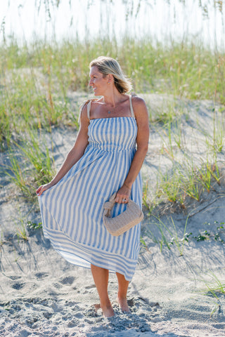 Smocked Chevron Waist Tie Strap Dress