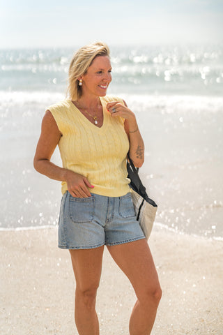 Cable Knit V-Neck Sweater Tank
