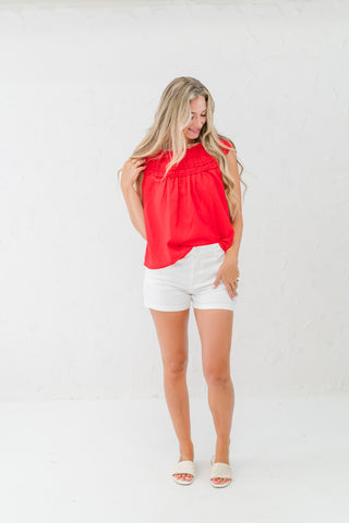 Shirred Neck Sleeveless Top