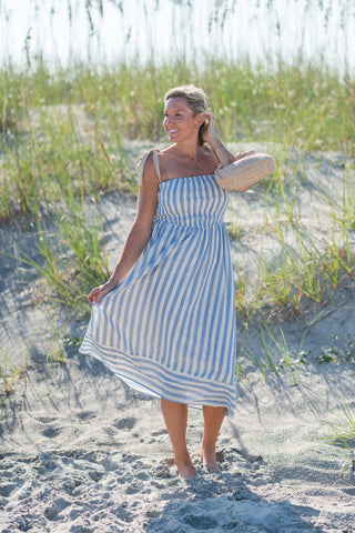 Smocked Chevron Waist Tie Strap Dress