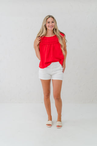 Shirred Neck Sleeveless Top
