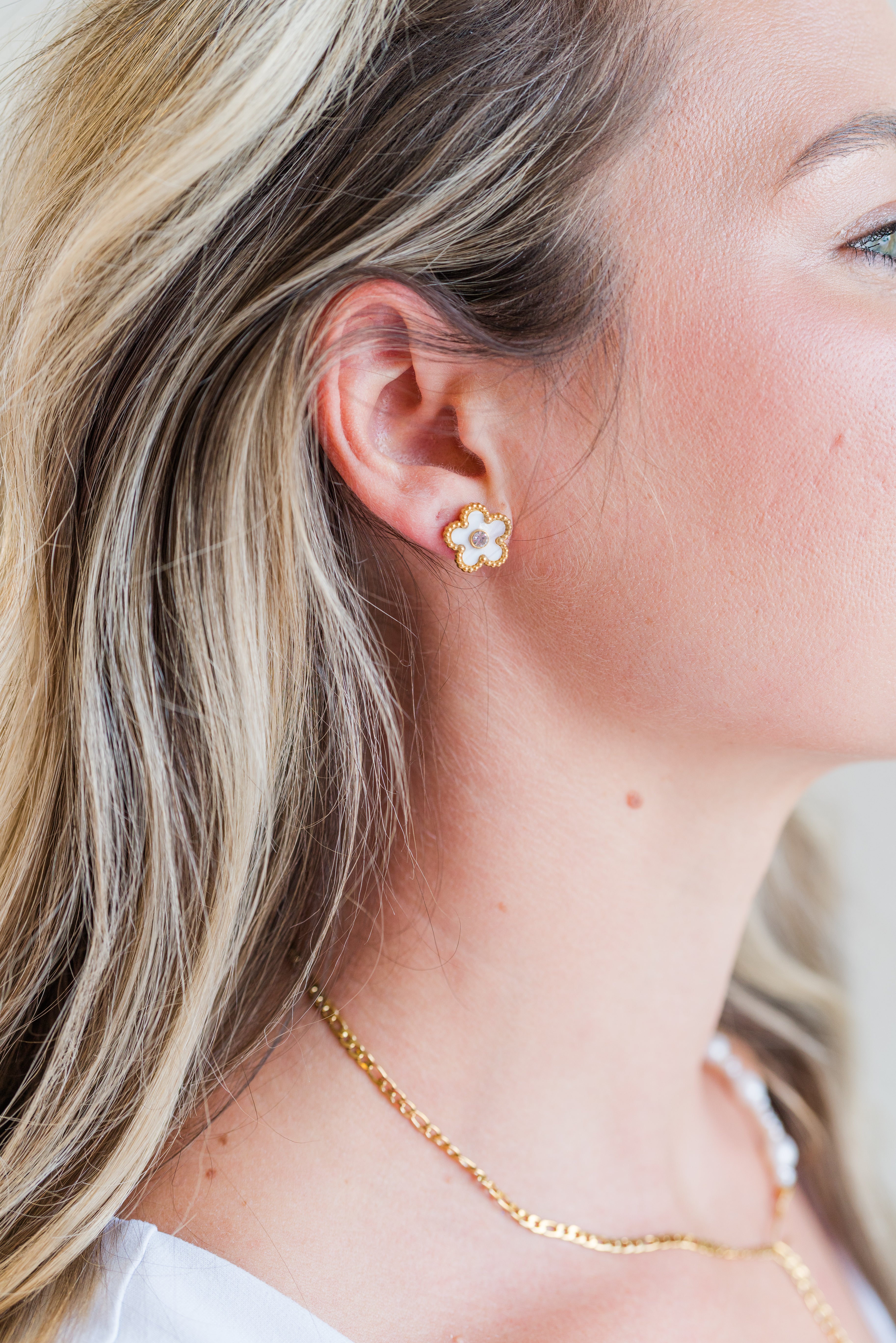 My Sister's Cottage | Waterproof | Flower CZ Earrings (detail view 3)