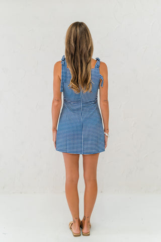Gingham Self Tie Mini Dress