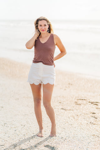 Eyelet Poplin Scalloped Hem Shorts