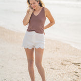 Eyelet Poplin Scalloped Hem Shorts