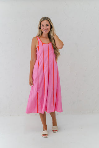 Vertical Trim Sleeveless Dress