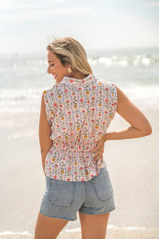 Button Down Pleated Peplum Top