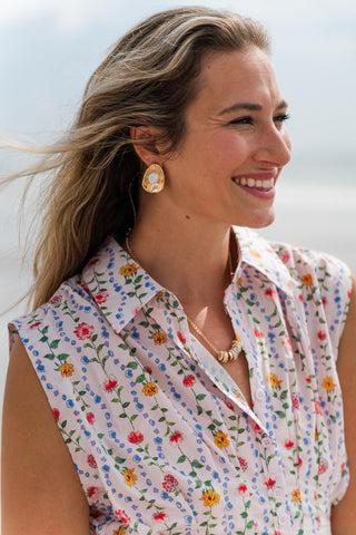 Button Down Pleated Peplum Top