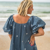 Embroidered Denim Babydoll Romper