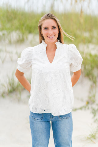 Embroidered Puff Sleeve Blouse