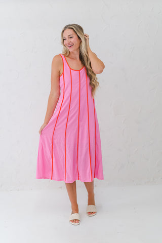 Vertical Trim Sleeveless Dress