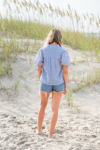 Contrast Trim Puff Sleeve Top