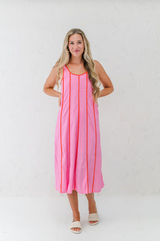 Vertical Trim Sleeveless Dress