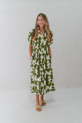 Geometric Button Down Maxi Dress