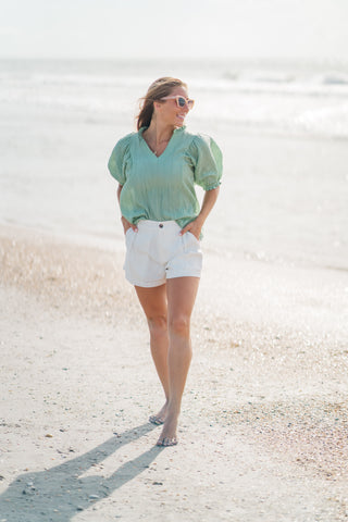 Crinkled Split Neck Top