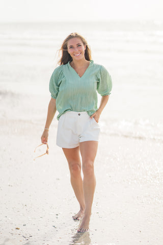 Crinkled Split Neck Top