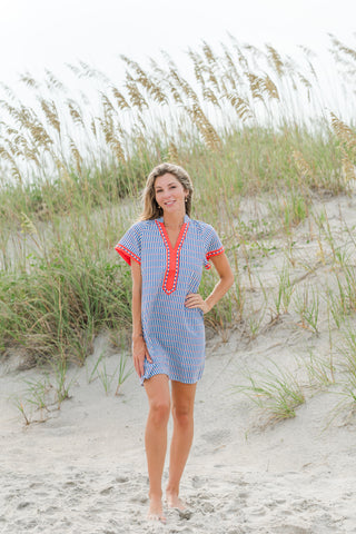 Contrast Trim Striped Short Sleeve Dress