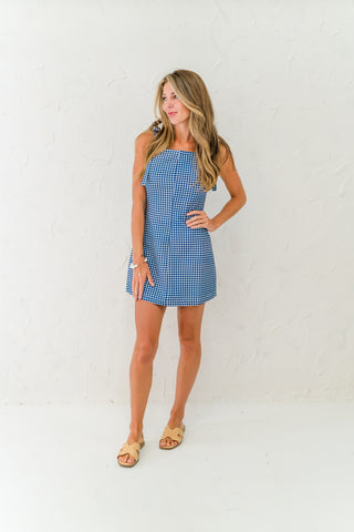 Gingham Self Tie Mini Dress