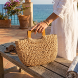 Wooden Handle Woven Purse (detail view 4)
