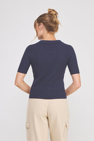 Ribbed V-Neck Polo Short Sleeve Top