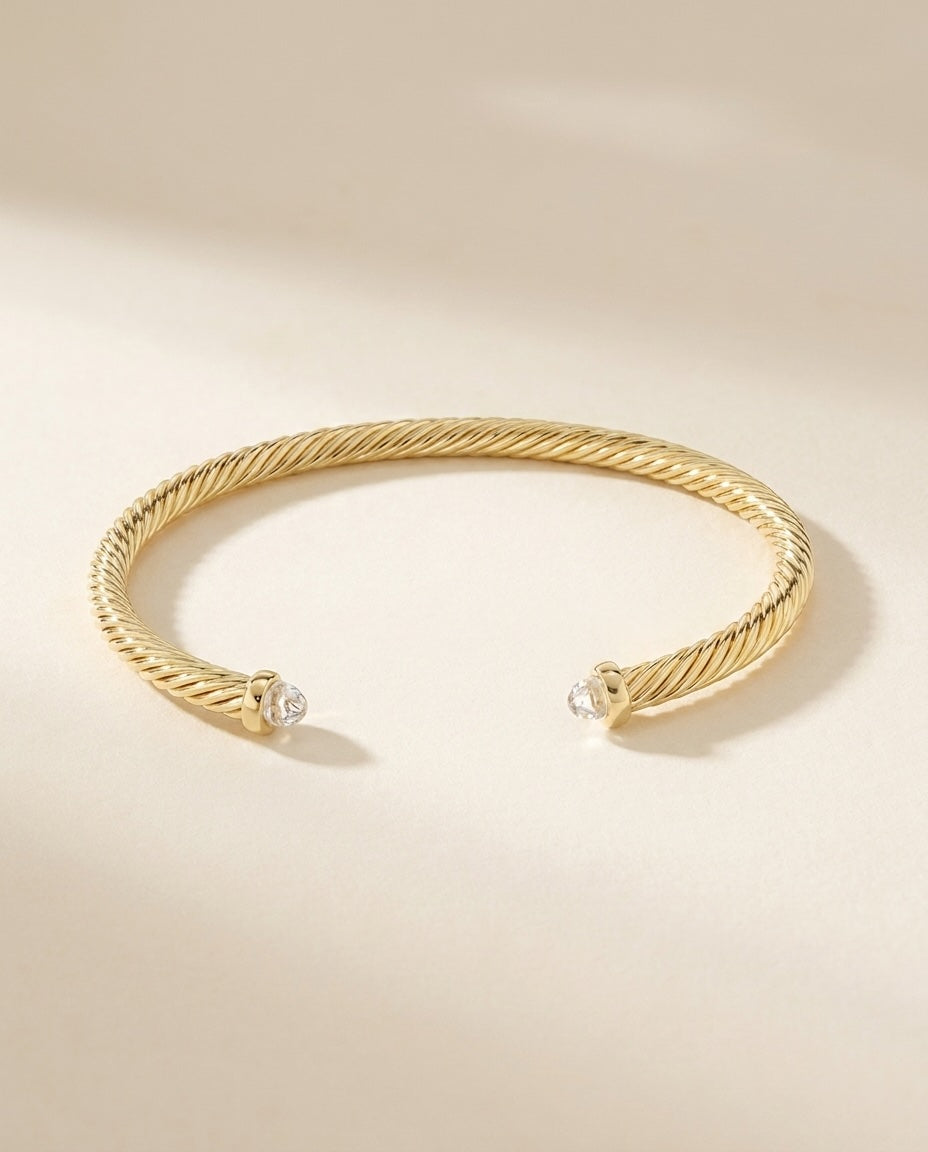 Riviera Cable Cuff Bracelet – Gold Twisted Cable Chain Bangle