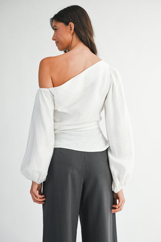 Ruched Asymmetrical Long-sleeve Top