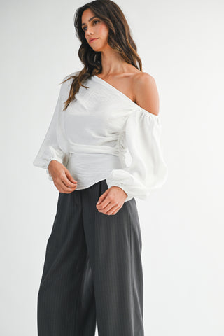 Ruched Asymmetrical Long-sleeve Top