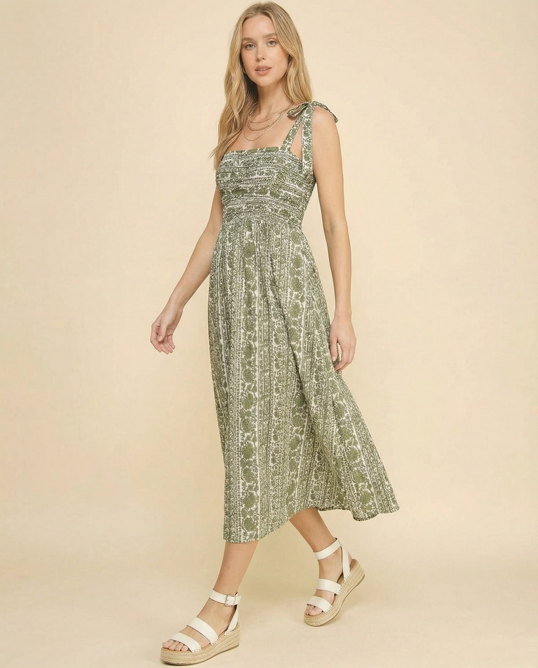 Sage Meadow Tie Strap Midi Dress