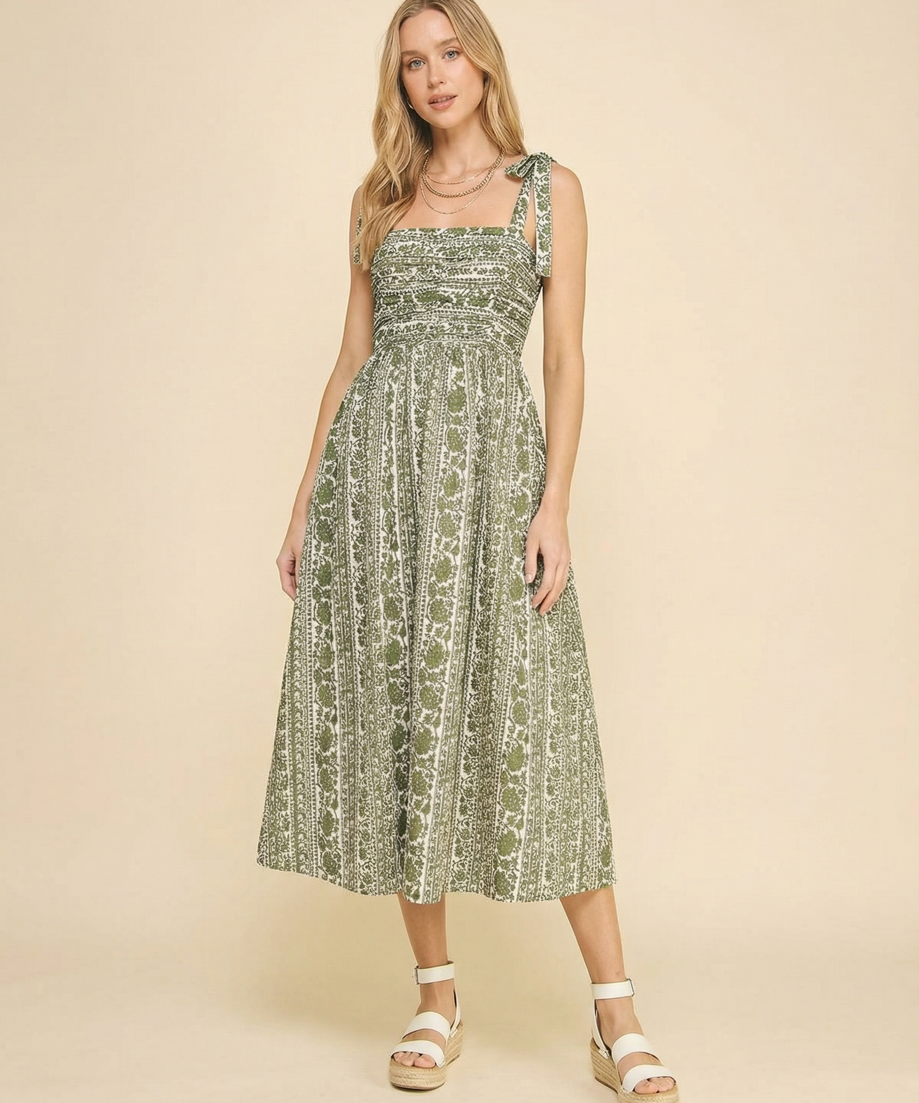 Sage Meadow Tie Strap Midi Dress (detail view 2)