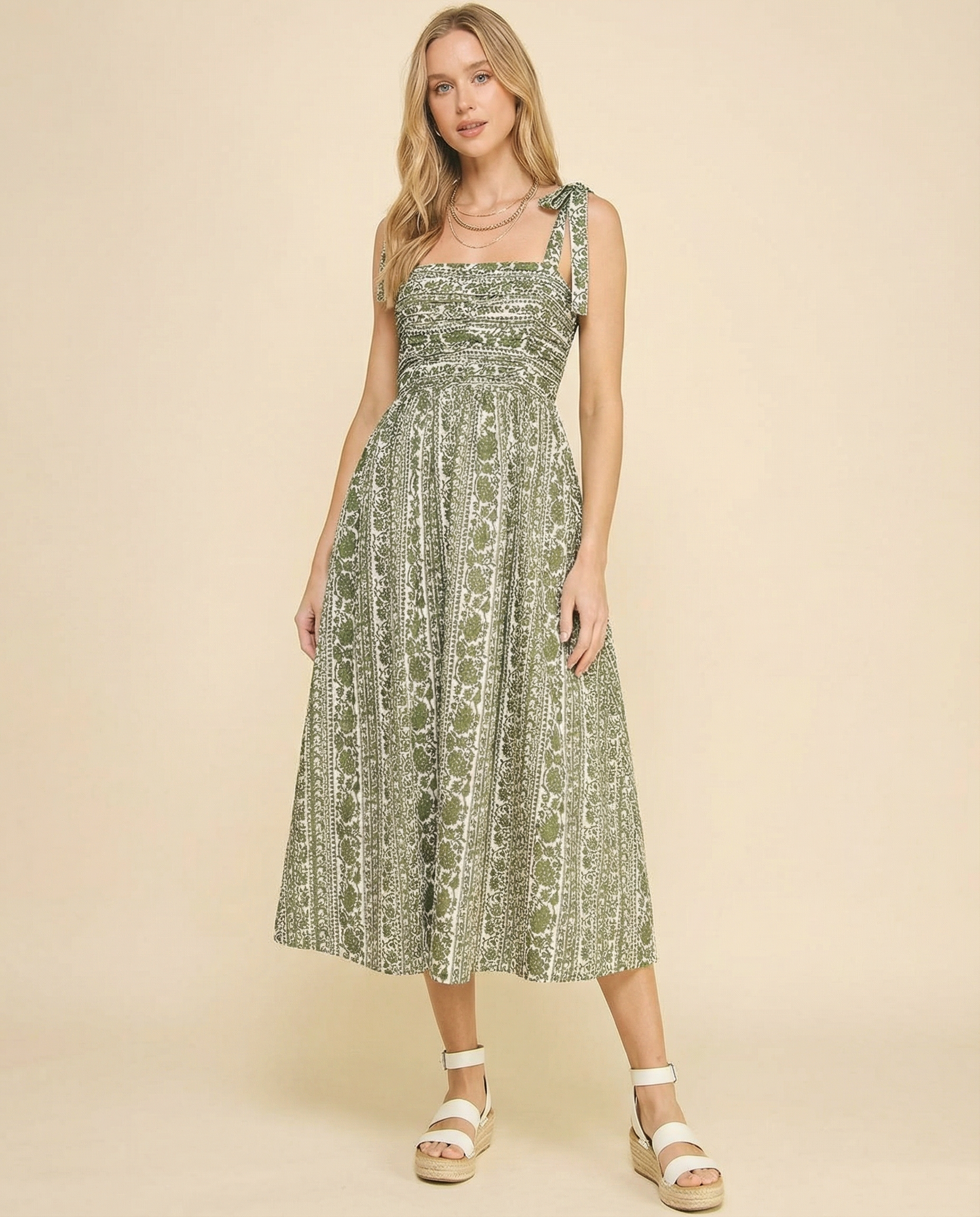 Sage Meadow Tie Strap Midi Dress (detail view 2)