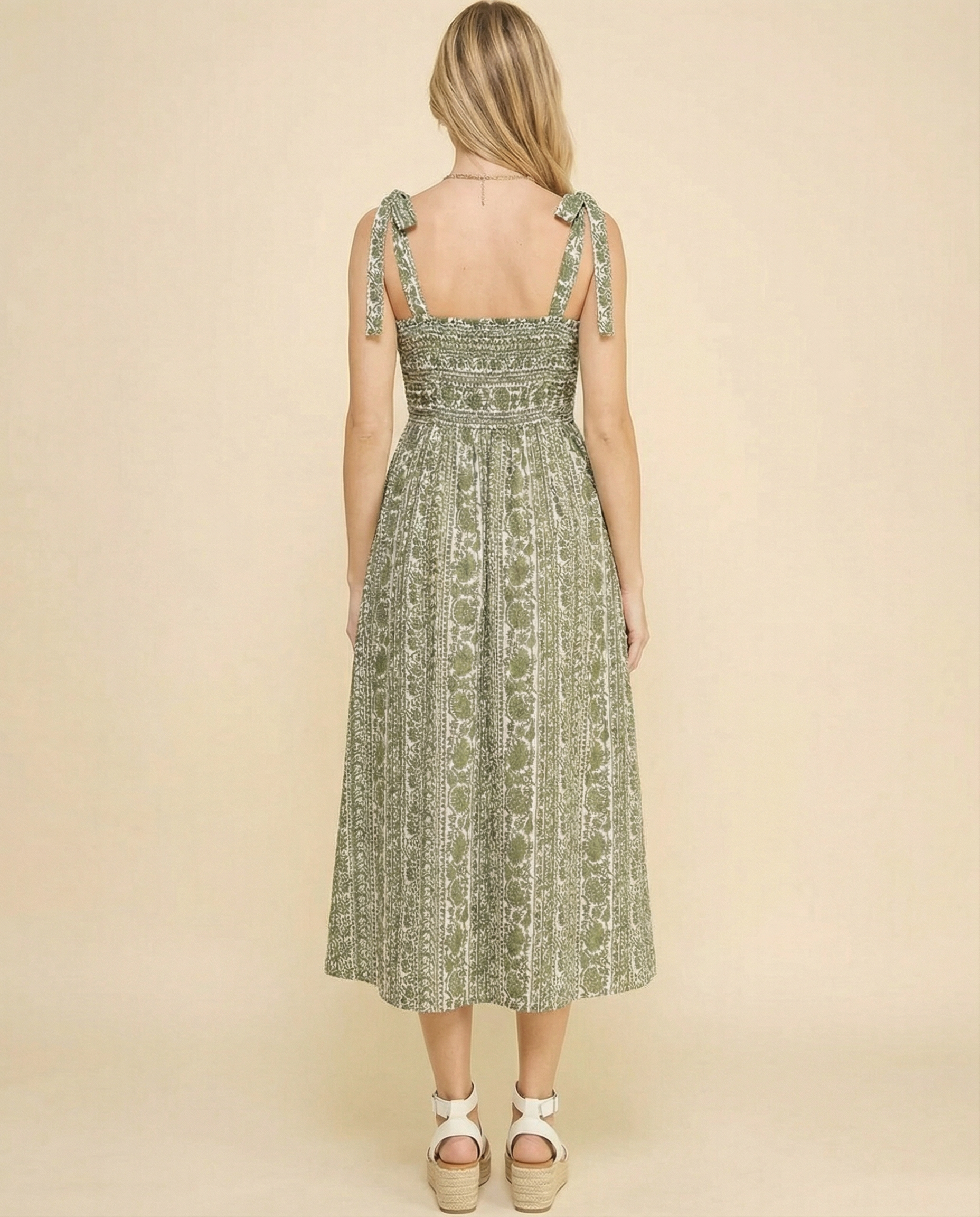 Sage Meadow Tie Strap Midi Dress (detail view 5)
