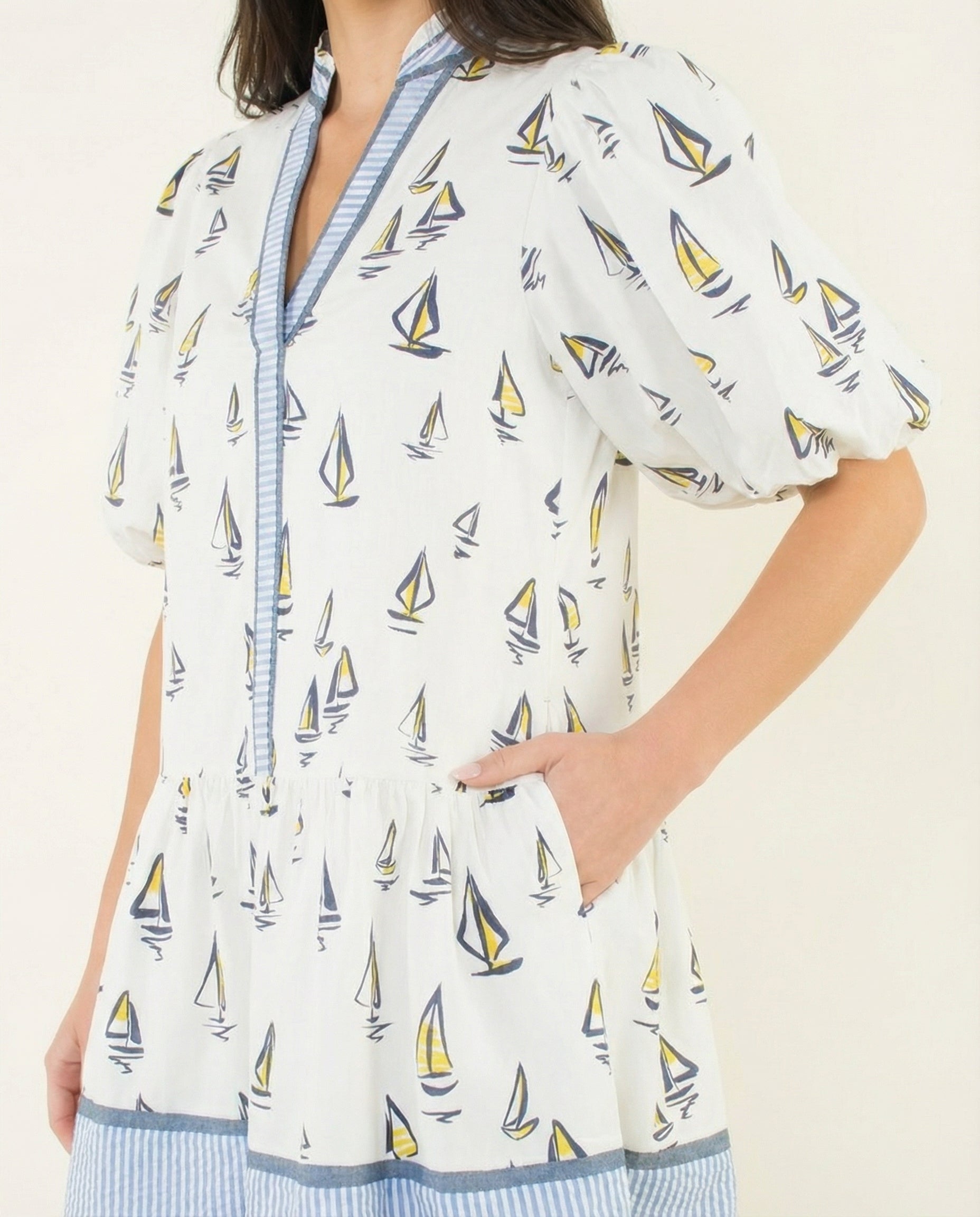 Sail Away Puff Sleeve Mini Dress (detail view 2)