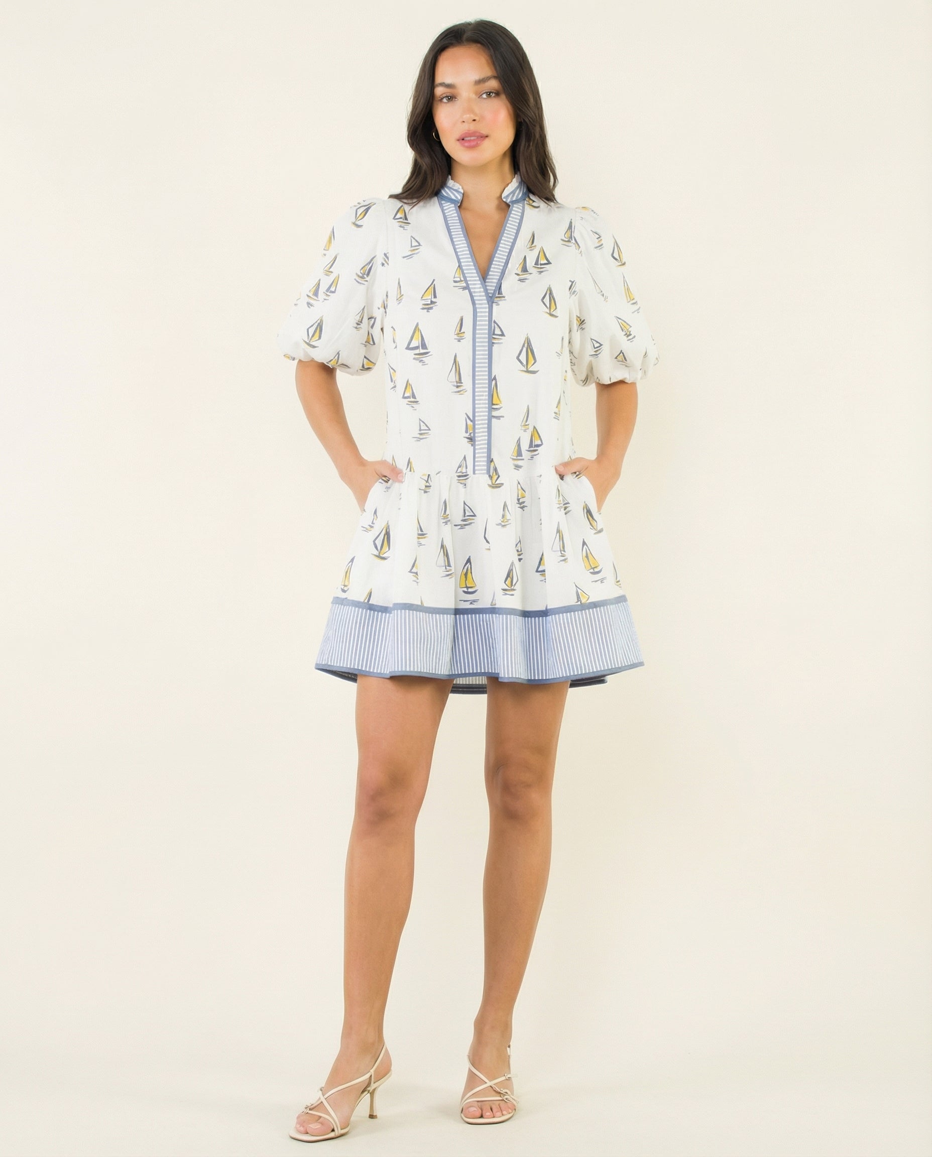 Sail Away Puff Sleeve Mini Dress (detail view 4)