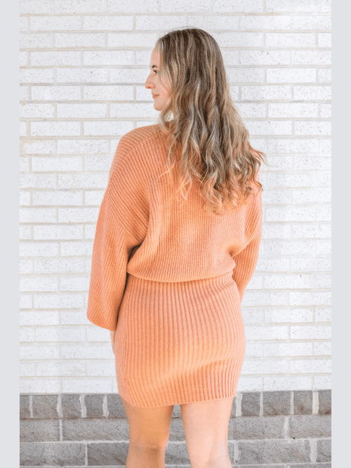 Salmon Balloon Sleeve Sweater Dress