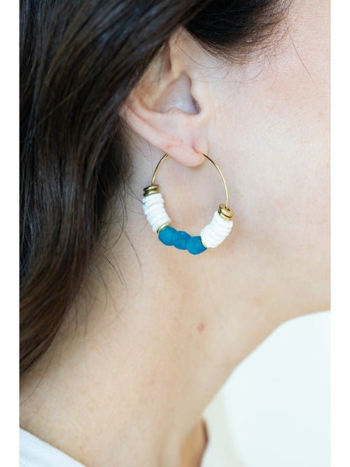 Sapphire Sea Glass Heishi Earrings