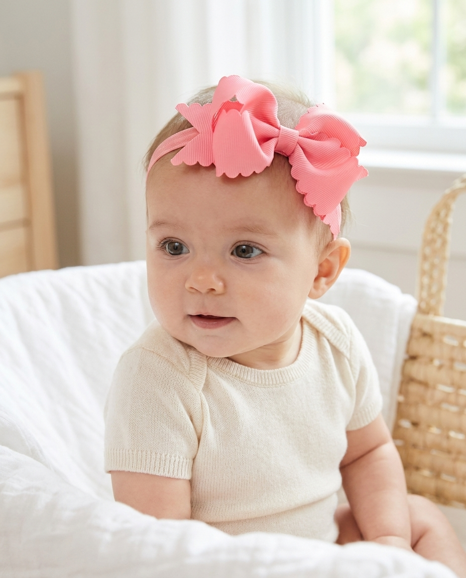 Baby & Toddler Scallop Grosgrain Bow Headband - Soft Elastic (detail view 6)
