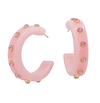 Crystal Acetate Hoops-Pink