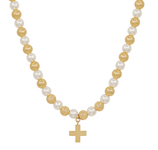 Bead & Pearl Cross Necklace