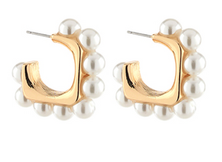 Linked Pearl Square Hoops