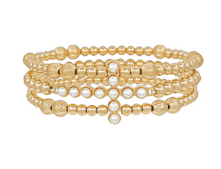 Pearl Cross & Gold Bead Bracelet