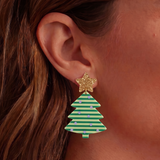 Green & Gold Holiday Tree Earrings
