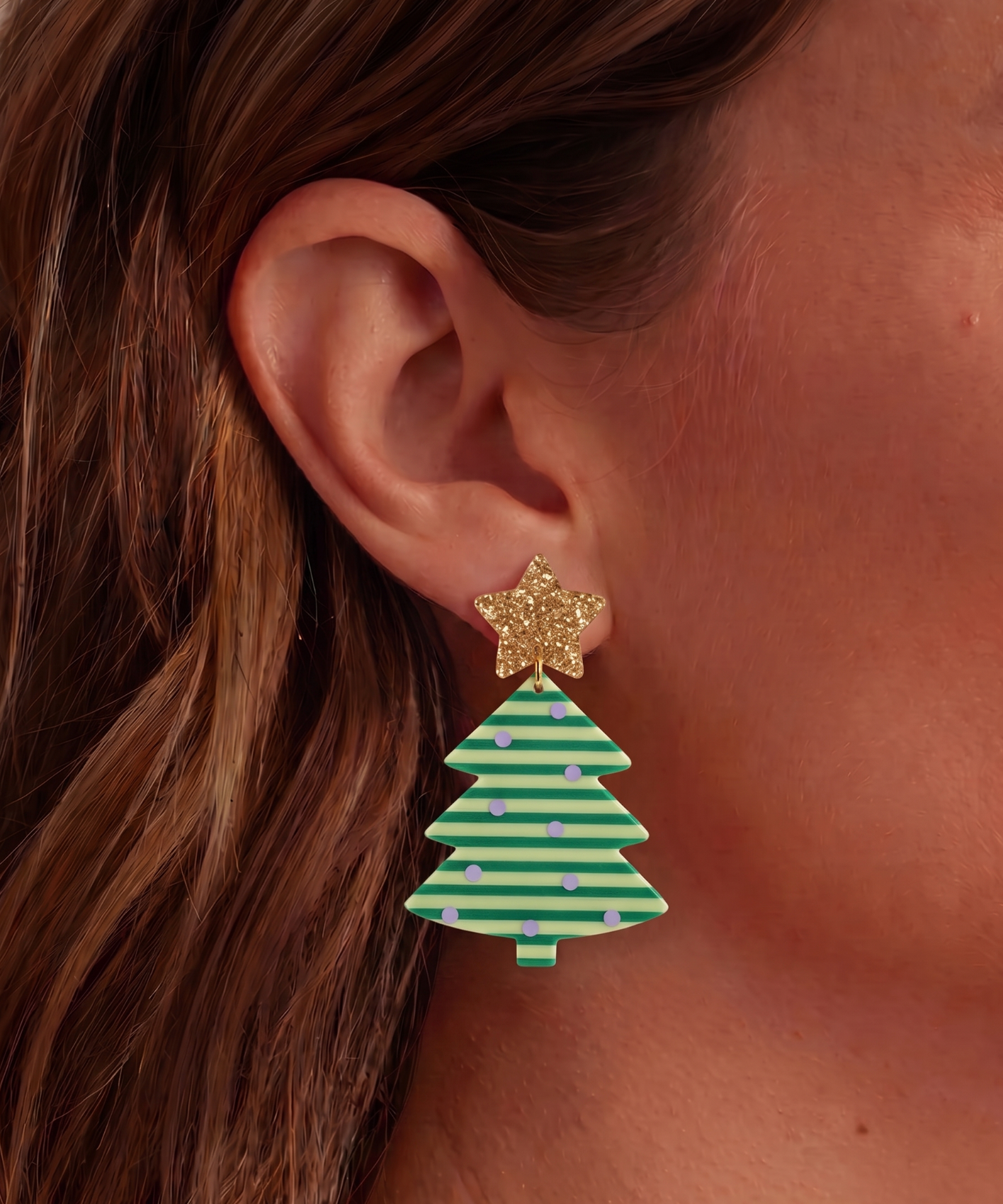 Green & Gold Holiday Tree Earrings