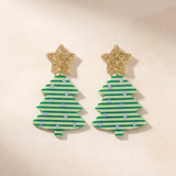 Green & Gold Holiday Tree Earrings