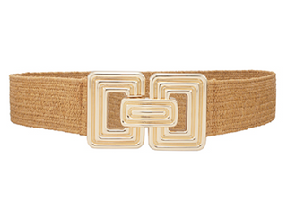 Ribbed Buckle Straw Belt-Cognac