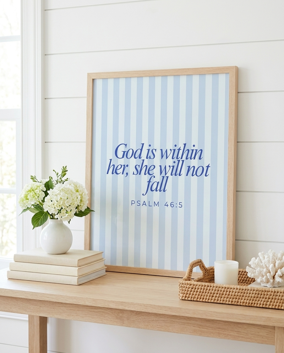 She Will Not Fall Scripture Print Artwork – Faith Wall Art Gift for Women