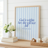 She Will Not Fall Scripture Print Artwork – Faith Wall Art Gift for Women