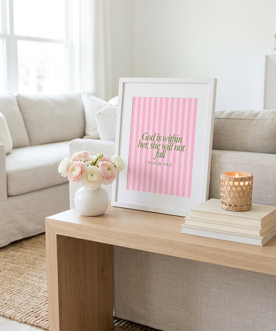 She Will Not Fall Scripture Print Artwork – Faith Wall Art Gift for Women (detail view 3)