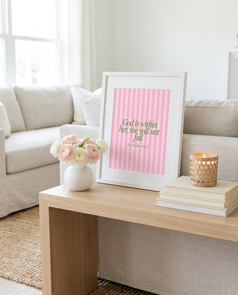 She Will Not Fall Scripture Print Artwork – Faith Wall Art Gift for Women (detail view 3)