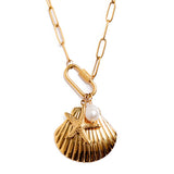 Waterproof Shell Charm Carabiner Necklace – Gold-Plated, Tarnish-Free & Hypoallergenic (detail view 4)